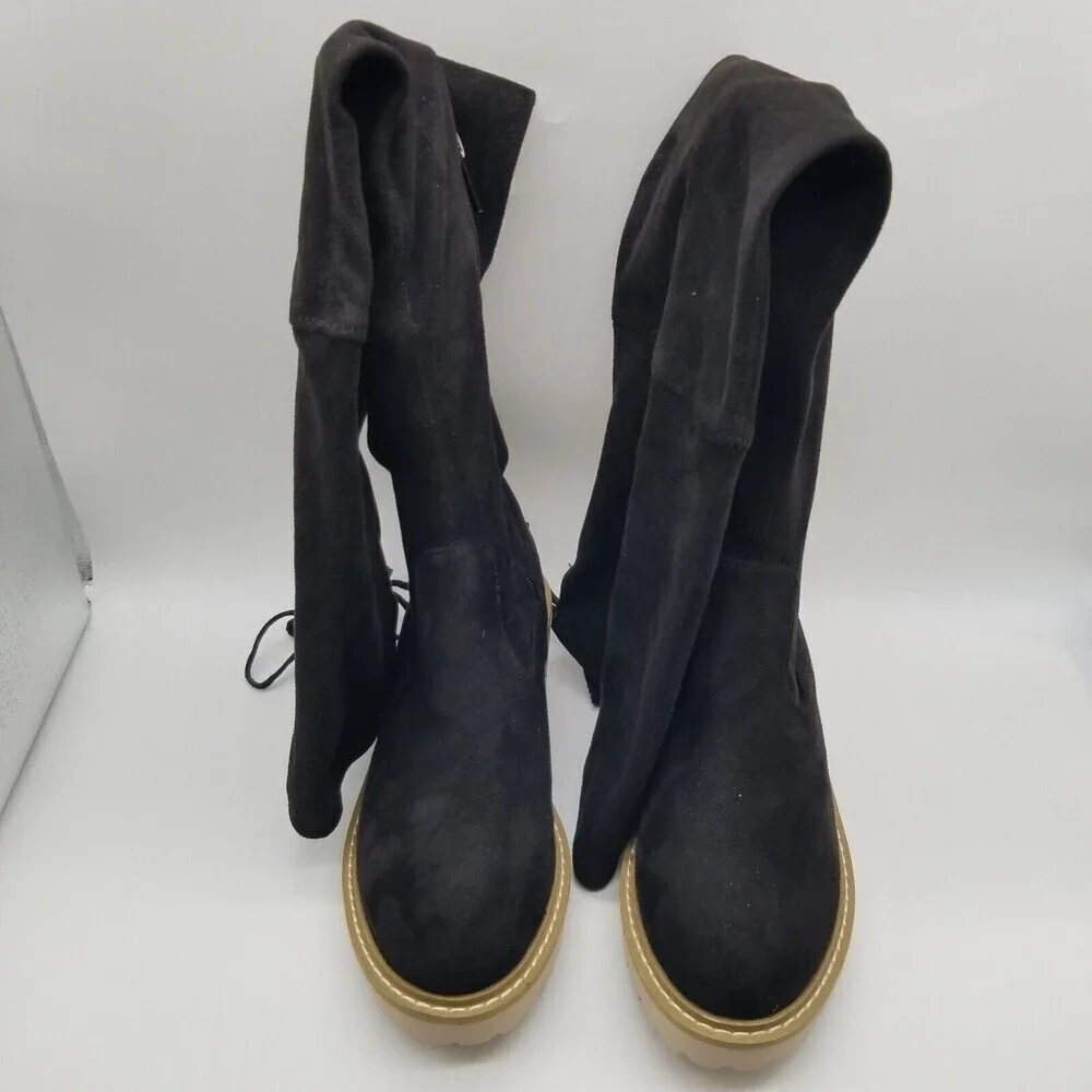 Nicole Miller Womens Black‎  Chunky Platform Bass Over The Knee  Boots 6